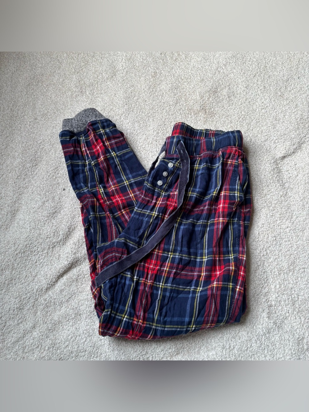 aerie Kids Navy and Red Plaid Jogger Pants